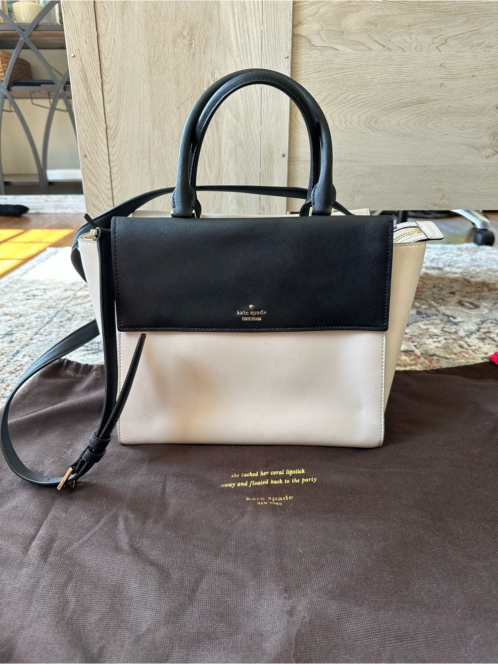 Kate Spade Two-Tone Black and Cream Satchel with Top Handles - Picture 1 of 11